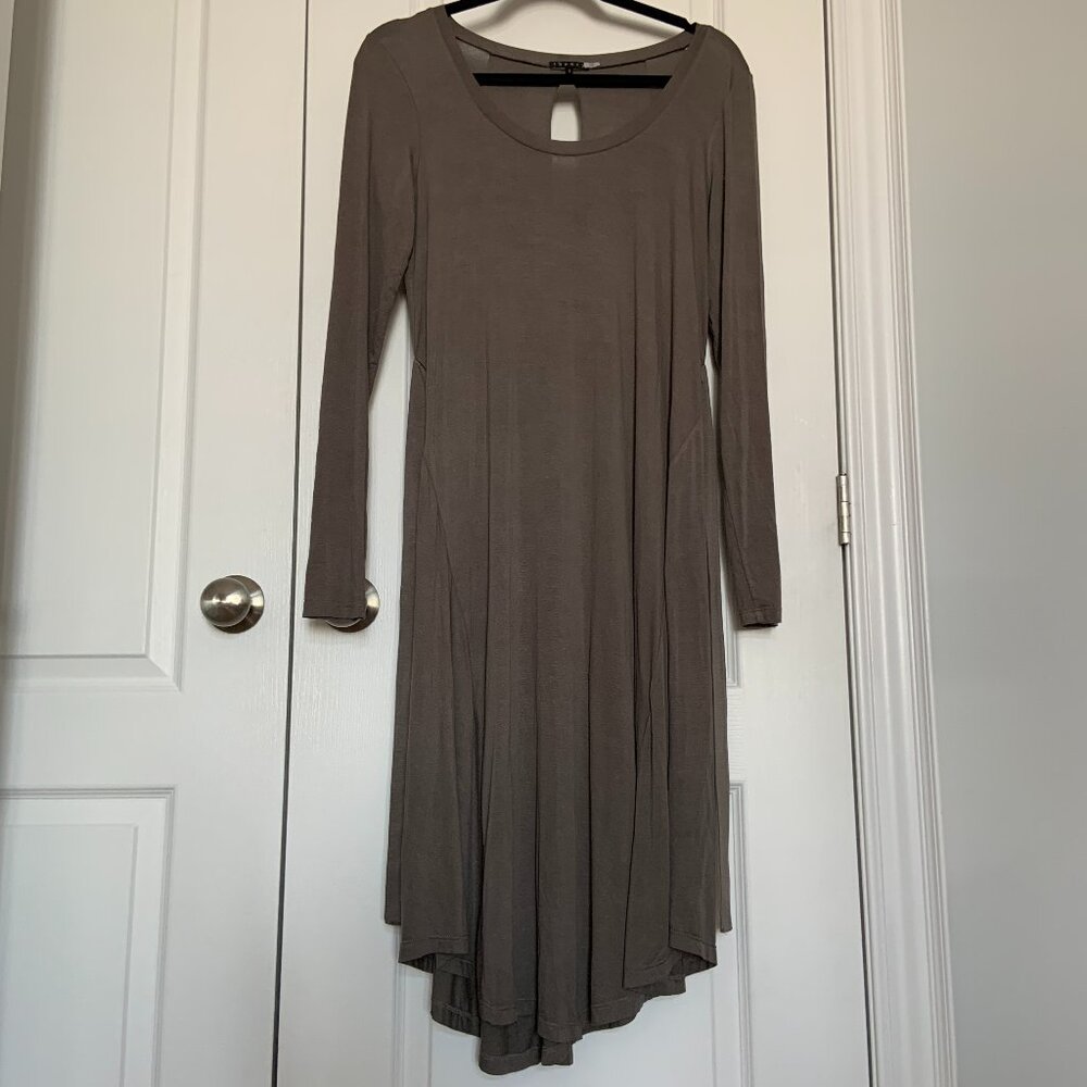 Women's Theory Lightweight Belted Long Sleeve Midi Dress Khaki Grey Size S